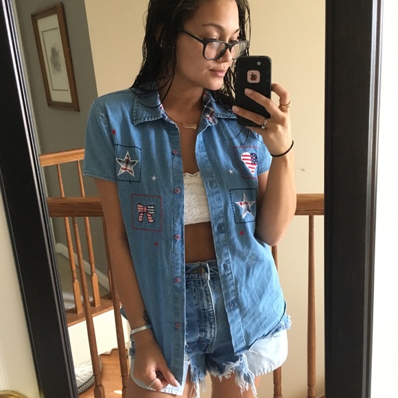 Patriotic Denim Shirt with Embroidery - Picture 2 of 6